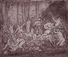 Leon Kossoff / The Triumph of Pan from a Poussin drawing (IV), 1998 / etching / Plate: 17 15/16 x 21 1/2 in (45.6 x 54.6 cm) / Paper: 22 1/2 x 29 7/8 in (57.2 x 75.9 cm)
