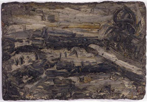 Leon Kossoff / 
Building Site Near Saint Paul’s No. 2, 1956 / 
      oil on board / 
      20.5 x 31 in. (52 x 78.75 cm) / 
      Private collection