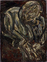 Leon Kossoff / 
Father Seated in an Armchair No. 2, 1960 / 
      oil on board / 
      48 x 37.5 in. (122.6 x 95.3 cm) / 
      Private collection
