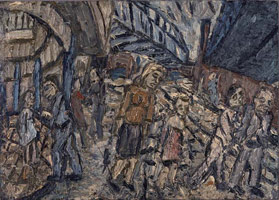 Leon Kossoff / 
Outside Kilburn Underground, Indian Summer: for Rosalind, 1978 / 
      oil on canvas / 
      60 x 84 in. (152.4 x 213.4 cm) / 
      Private collection