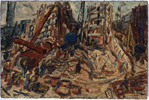 Leon Kossoff / 
YMCA Building Site No. 1, 1971 / 
      oil on board / 
      48 x 72 in. (123 x 183 cm) / 
      Private collection
