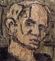 Leon Kossoff / Self Portrait, 1982 / 
oil on board / 
23 1/2 x 21 in. (59.69 x 53.34 cm) / 
Private collection