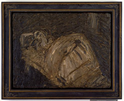 Leon Kossoff / 
Woman Ill in Bed, 1957 / 
oil on board / 
36 x 48 in. (91.4 x 121.9 cm)