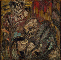 Leon Kossoff / 
Two Seated Figures, 1967 / 
oil on board / 
60 1/4 x 60 3/4 in. (153 x 154.3 cm) / 
framed: 65 1/2 x 65 1/2 in. (166.4 x 166.4 cm)