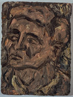Leon Kossoff / 
Head of John Lessore, 1990 / 
oil on board / 
31 1/2 x 23 3/4 in (80 x 59.5 cm) / 
Private collection 