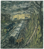 Leon Kossoff / 
From Willesden Green, Autumn, 1991 / 
oil on board / 
54 1/8 x 48 1/4 in (137.5 x 122.6 cm) / 
59 x 53 in (149.9 x 134.6 cm) (framed) / 
Private collection