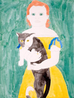 Matt Wedel / 
girl with cat, 2008 / 
gouache, pen on paper / 
24 x 18 in. (61 x 45.7 cm) / 
Private collection