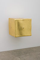 Peter Shelton / 
cheese, 2017-2018 / 
22 karat gold leaf over bole, steel and mixed media / 
24 x 24 x 30 in. (61 x 61 x 76.2 cm)