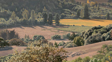 Valley View: Early Fall, 2005 / 
      oil on polyester / 
      4 x 7 1/8 in. (10.2 x 18.1 cm) / 
      Private collection