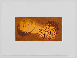 Alison Saar / 
Janus, 2004 / 
hand tinted paper etching / 
Sheet: 22 1/4 x 30 in. (56.5 x 76.2 cm) / 
Image: 10 x 19 1/4 in. (25.4 x 48.9 cm) / 
Edition of 10