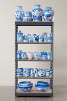 Eduardo Sarabia / 
History of the World (Consolidated) #2, 2008 / 
ceramic on wood and steel shelving / 
various sizes; overall dimensions installed: 102 1/2 x 36 1/2 x 22 1/2 in. (260.4 x 92.7 x 57.2 cm)