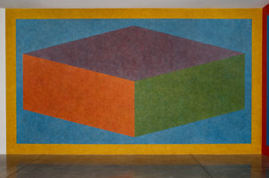 Sol LeWitt / 
Wall Drawing 620F: Forms derived from cubic rectangles, with color ink washes superimposed / 
      First Drawn by: Fransje Killaars, Roy Villevoye First Installation: Galeria Juana de Aizpuru, Madrid Spain October 1989  / 
      color ink wash  / 
      166 x 297 in. resited and adapted for L.A. Louver installation dimensions variable