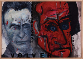 Terry Allen / 
Momo Chronicle IV: Rodez, Volver; Rodez face, 2009 / 
      gouache, pastel, color pencil, graphite, press type, spackle, collage elements / 
      28 1/4 x 39 1/4 in. (71.8 x 99.7 cm)
