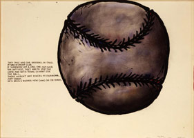 Terry Allen / 
The Ball, 2001 / 
pastel, gouache & ink / 
22-1/2 x 30-1/2 in (57.1 x 77.5cm) / 
Private collection 