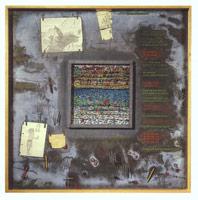 Terry Allen / 
The Prisoner Song, 1984 / 
mixed media on lead / 
46 1/2 x 46 1/2 in (118.1 x 118.1 cm) / 
Collection of the Metropolitan Museum of Art, New York