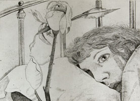 Lucian Freud / Ill in Paris / etching / 5 x 7 in (12.7 x 17.8 cm)