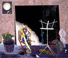 The pageantry of coefficience having concluded: Harlequin celebrates that knowledge which lies beyond the limits of experience, 2000 - 2002 / 
acrylic on canvas / 
72 x 84 in (182.9 x 213.4 cm)