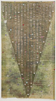 Tom Wudl / 
Verde, 1972 / 
acrylic and gold leaf on paper punch / 
94 1/2 x 51 in. (240 x 129.5 cm) / 
The Museum of Contemporary Art, Los Angeles / 
Gift of Beatrice and Philip Gersh