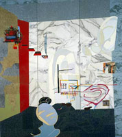 Within, 1987 / 
found tin on plywood with steel brads / 
9 x 8 ft. (2743.2 x 2438.4 cm) / 
Private collection