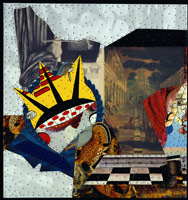 August 7, 1944:  A Room in Heaven, 1990 / 
found metal collage on plywood w/ steel brads / 
18 3/4 x 20 in (47.6 x 50.8 cm) / 
Private collection