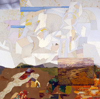 Tony Berlant /  
The High Desert, 1984 - 85 /  
with found painting by L.M. Crawford c. 1925 /  
collages of found tin and nails /  
70 x 70 1/2 in. (177.8 x 179.07 cm) /  
Private collection 