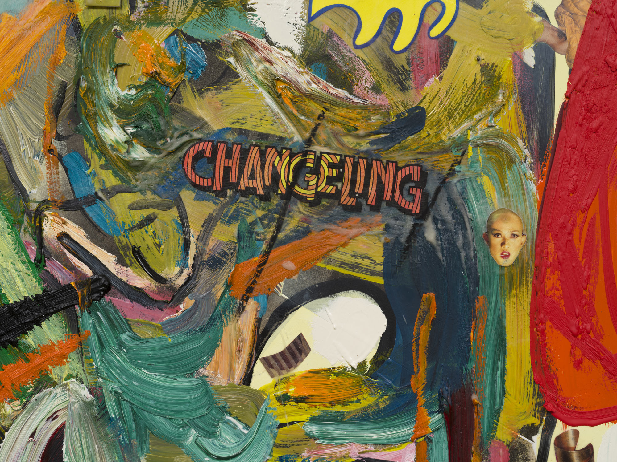 Elliott Hundley<br> Changeling, 2020<br> oil, encaustic, photographs and collage on linen<br> 80 x 96 x 2 1/4 in. (203.2 x 243.8 x 5.7 cm)<br> $125,000.00